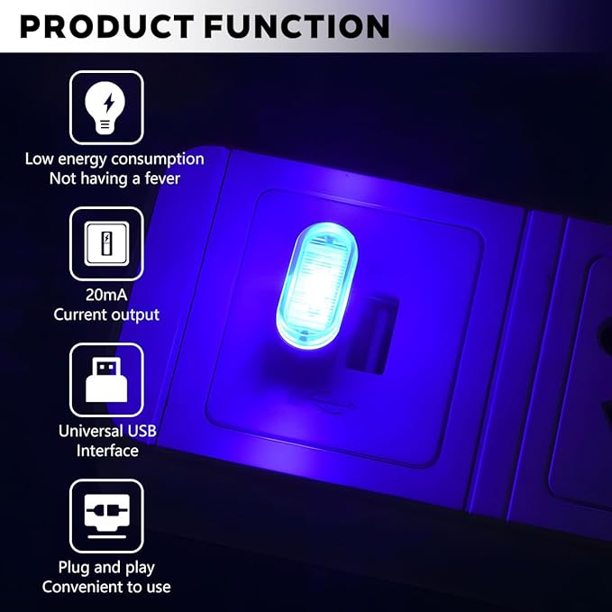4PCS USB LED Car Interior Atmosphere Lamp, Portable Plug-in Mini Vehicle Night Light, Automotive Trunk Ambient Lighting Decoration Kit, Universal for SUV Sedan Truck (Blue)