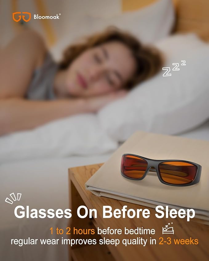 Bloomoak 99% Blue Light Blocking Glasses,Nighttime Sleep,Fully Wraparound Your Eyes with No Leaks for Side Glare/Dry Eyes