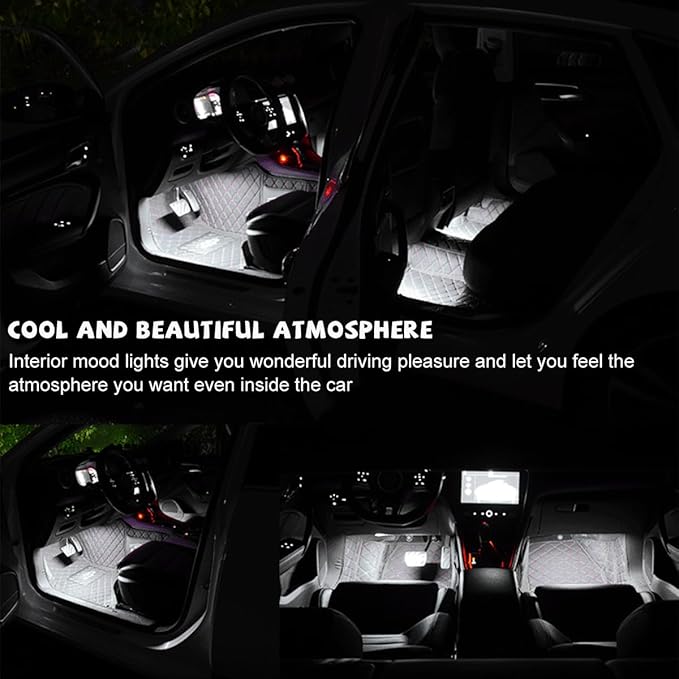 Car LED Strip Light, 24 LED RGB Auto Under Dash Interior Atmosphere Lights, Cigarette Lighter Decorative Lamp Ambient Night Light, Universal Lighting Kit Car Accessories (White)