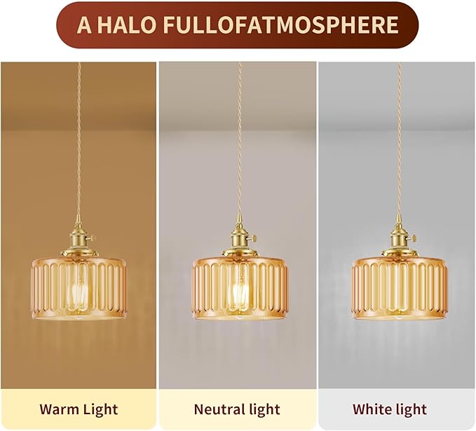 2 Pack Industrial Pendant Lighting, Modern Glass Shade Farmhouse Adjustable Hanging Light Fixtures for Kitchen Island Living Room Bedroom Hallway, Brown