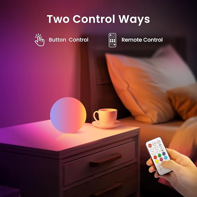 LOFTEK LED Ball Light, 3-inch Rechargeable Globe Lights, Color-Changing Ball Lamp with Remote, Waterproof Orb Light, Smart Sphere Night Light for Home Bedroom Pool Decor, Gift, 8 Pack