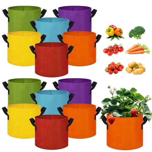 kuchisity 5 Gallon Grow Bags, 12 Pack Multicolor Fabric Plant Pot Bag with Handles Plant Grow Bags for Flowers, Fruits and Vegetables ﻿(Blue+Green+Yellow+Orange+Red+Purple)