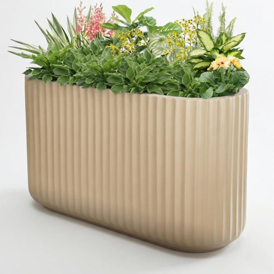 Wil & Vic 89s 15" H x 24" L Sirius Fiberglass Planter, Round Indoor and Outdoor Plant Pot with Drainage Hole, Lightweight, Durable Minimalist Home, Included Extra Coco Mats, Taupe