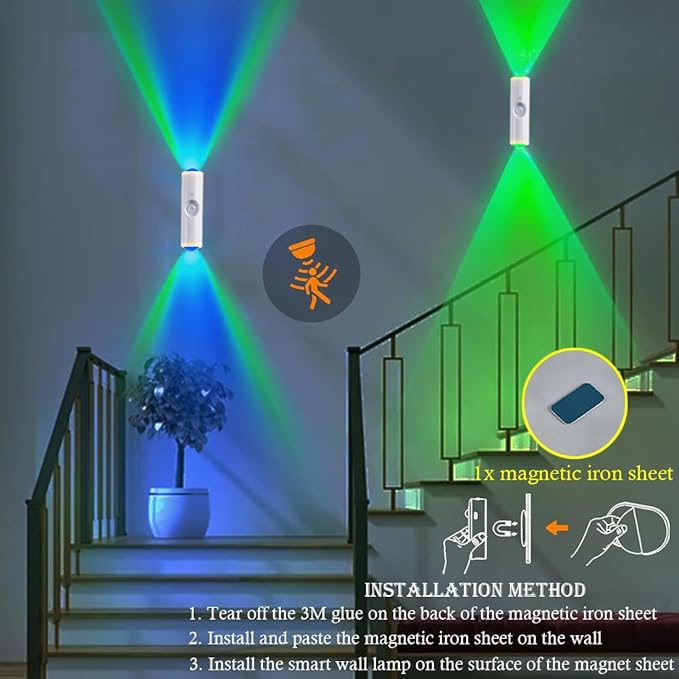 Portable Wall Mounted Night Light,USB Rechargeable Magnetic LED Wall Lamp,Motion Sensor Night Light,7-Color Battery-Powered Wall Lamp,For Hallways,Bedrooms,Bathroom,Living Room(White 2 pcs)