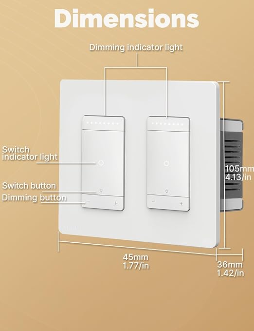 MOES 3 Way Smart Star Ring Dimmer Switch, 2.4GHz WiFi Dimmable Light Switch,Neutral Wire Required, Smart Life APP Remote Control, Works with Alexa & Google Assistant, Timer & Schedule White 2 Gang
