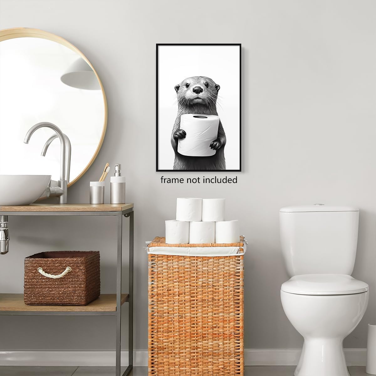 Otter Canvas Wall Art - Funny Black and White Animal Poster for Bathroom | Unframed 12x16in Decor