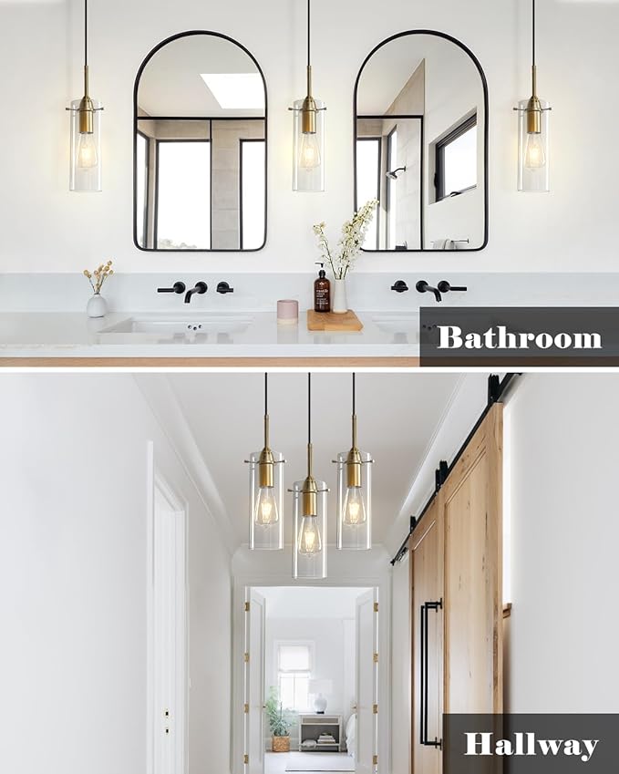 Blown Glass Pendant Light, Gold Pendant Light Kitchen Island 1 Pack, Glass Kitchen Pendant Lights, Island Pendant Lights for Kitchen, Living Room, Dining Room, Bar