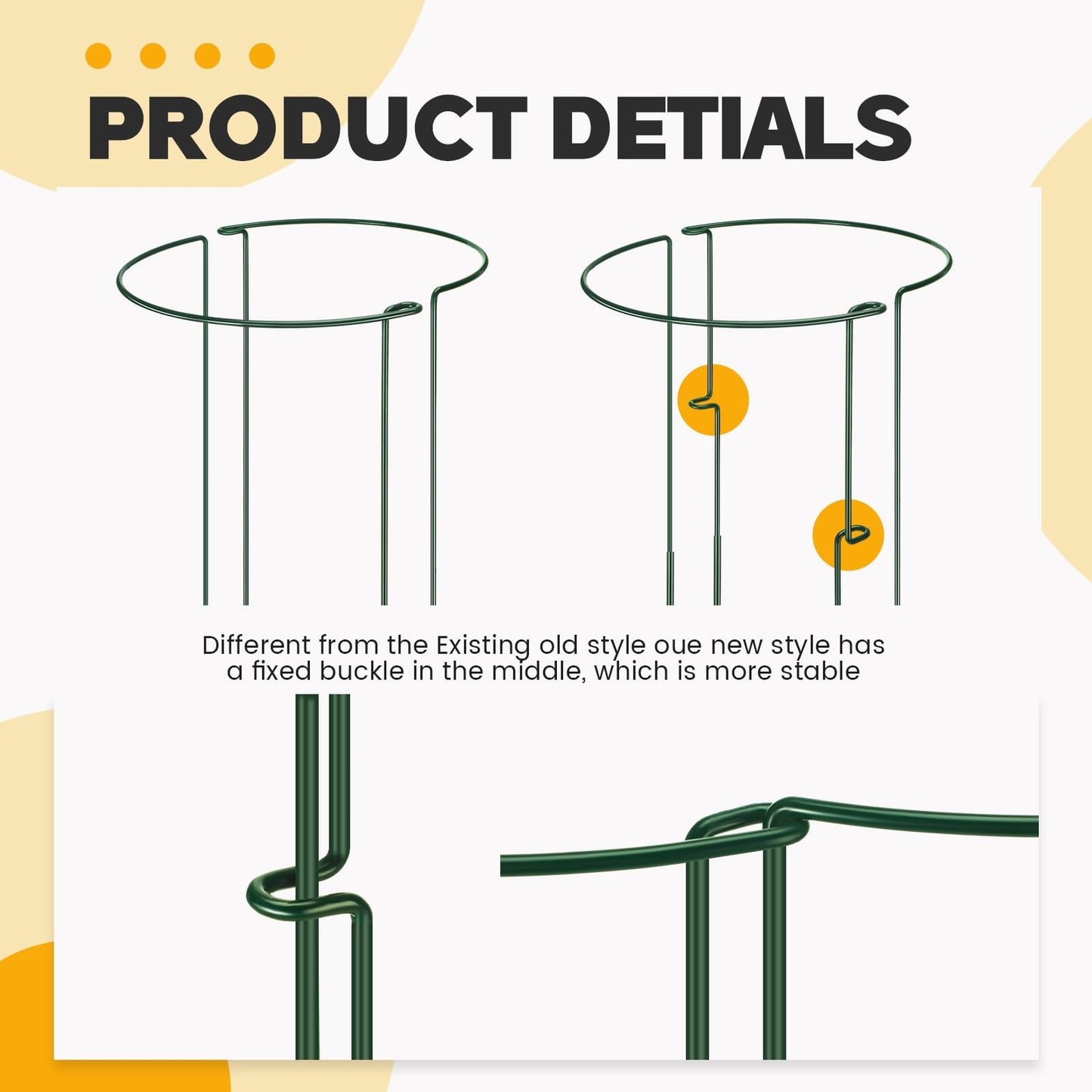 Menkxi 8 Pack Plant Support Stakes 30" H x 11.5" W Half Round Peony Cages and Supports with 66 ft Twist Tie Metal Plant Stakes for Indoor Outdoor Flower Peony Tomato Hydrangea