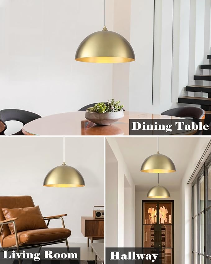 Gold Dome Pendant Light, 16 Inch Large Gold Pendant Light Kitchen Island, Industrial Farmhouse Pendant Lights for Kitchen Island, Dining Room, Cafe, Bar, 1 Pack