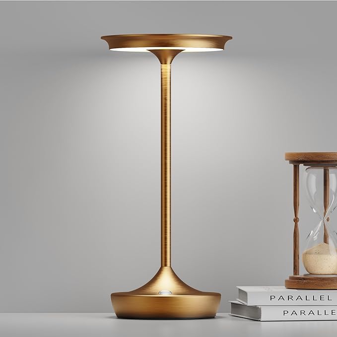 LED Cordless Table Lamps Rechargeable - Outdoor 6000mAh Battery Operated Portable Tables Light 3 Color Stepless Dimming Lamp with Memory Function for Patio Restaurant Dining Bronze