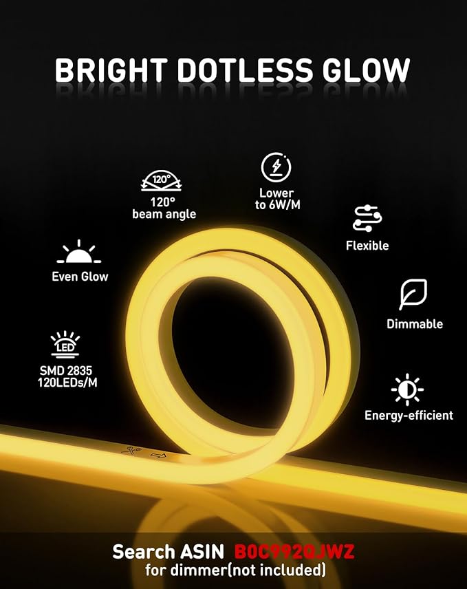 Shine Decor LED Neon Rope Lights Connectable, 131.2FT Flexible AC 110V 120V Neon LED Strip Lights(Warm White) Outdoor Waterproof, 40M ETL Plug&Play Neon String Lighting 120LEDs/M for Home Commercial