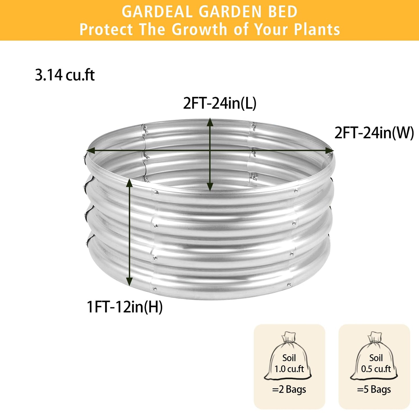Gardeal Garden Galvanized Raised Garden Bed Kit - Metal Planter Box for Vegetables/Herbs/Flowers, Heavy-Duty Steel Outdoor Garden Box with Reinforced Edges (2x2x1 FT)