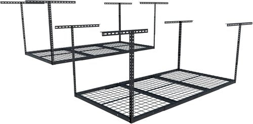 FLEXIMOUNTS Overhead Garage Storage Rack - Adjustable Ceiling Mount | 3x6 ft, 900 lbs Capacity, Black