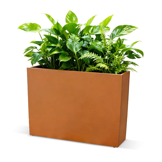 Megawodar Metal Tall Long Planter Box Large Rectangular Planter Flower Pot with Drainage Holes for Indoor Outdoor Deck Porch Garden Home Patio Front Door (Rusty Orange, 36" L x 10" W x 28" H)