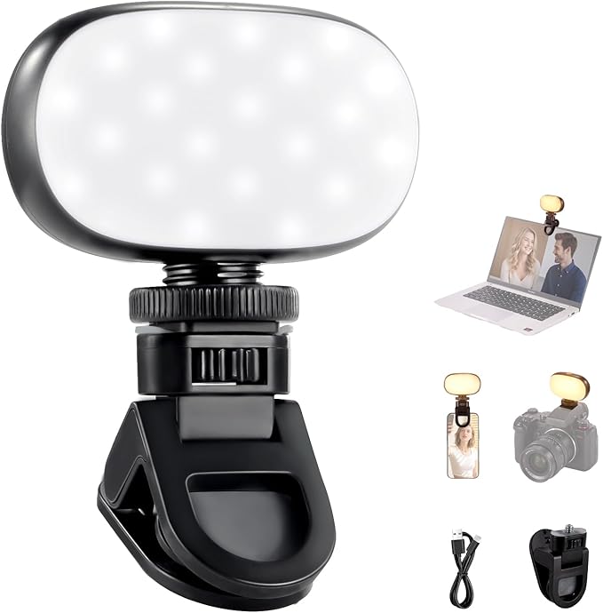 NEEWER Basics Portable Selfie Light, 3W Clip on Phone Small LED Cold Shoe Camera Lighting, 600mAh CRI95 3 Color Modes Dimmable for iPhone iPad Laptop Webcam Zoom Video Conference Recording Vlog, N9