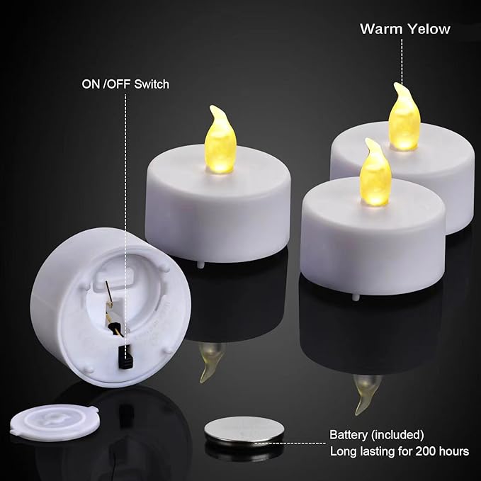 Flameless LED Tea Lights Candles, Battery Operated Flickering Electric Fake Candles Bulk, 100Pack Powered Votive Tealights Long Lasting 200H+ Bright Warm Yellow Lamp for Seasonal & Festive Decoration