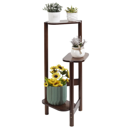unho Bamboo Plant Stand Indoor, 3 tier Planter Shelf for Multiple Plants, Corner Decor Tall Holder, Outdoor Plants Display Rack for Balcony Patio, Flower Potted Wood Stands Living Room
