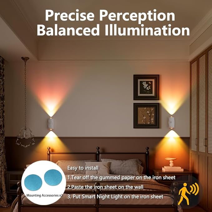 Rechargeable Motion Sensor Night Light, Magnetic RGB Color Changing LED Ambient Lighting, Compact Battery Operated Indoor Wall Light for Hallway, Stairs, Bathroom & Kids Room (USB-C)