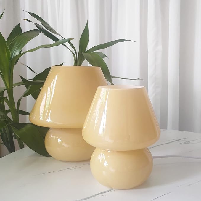 Swirl Mushroom Lamp, Translucent Glass Table Bedside Lamps Italian Style Modern Striped Desk Light for Baby Home Decoration of Dining, Living, Study (Matte White, Maxi Dia8.7*H9.9 Inches)