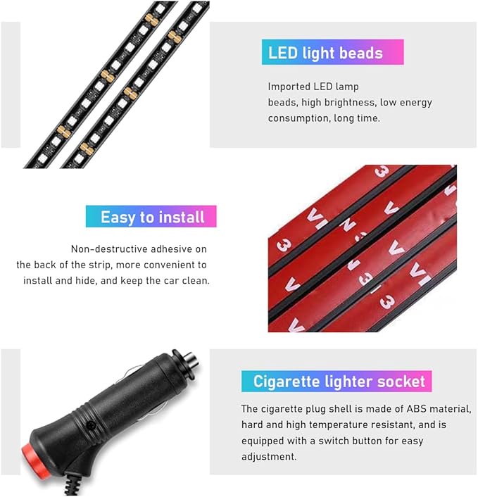 Car LED Strip Light, 48 LED RGB Auto Interior Atmosphere Lights, Cigarette Lighter Under Dash Ambient Night Light, Interior Lamp Lighting Kit (Pink Purple, Cigarette Lighter)