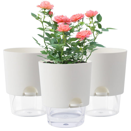 Oliz 6 Inch Self Watering Planter Pots for Indoor Plants, 3 Packs African Violet Pots with Wick Rope and Visible Reservoir Self Watering Planter for Herb, Houseplants