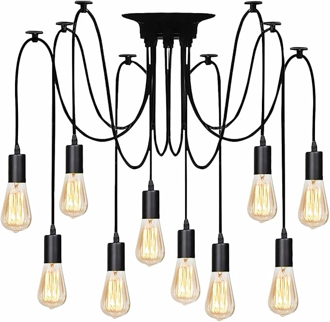 10 Arms Ceiling Spider Light Adjustable DIY Chandelier Farmhouse Industrial Style E26 Pendant Light Kit, for Kitchen Island Bar, Dining Room, Bedroom DIY Decoration