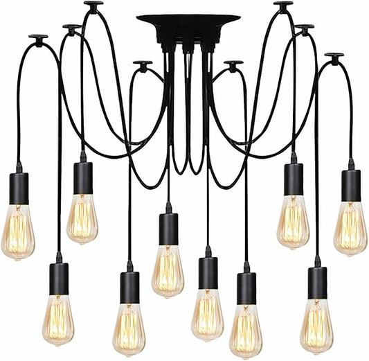 10 Arms Ceiling Spider Light Adjustable DIY Chandelier Farmhouse Industrial Style E26 Pendant Light Kit, for Kitchen Island Bar, Dining Room, Bedroom DIY Decoration
