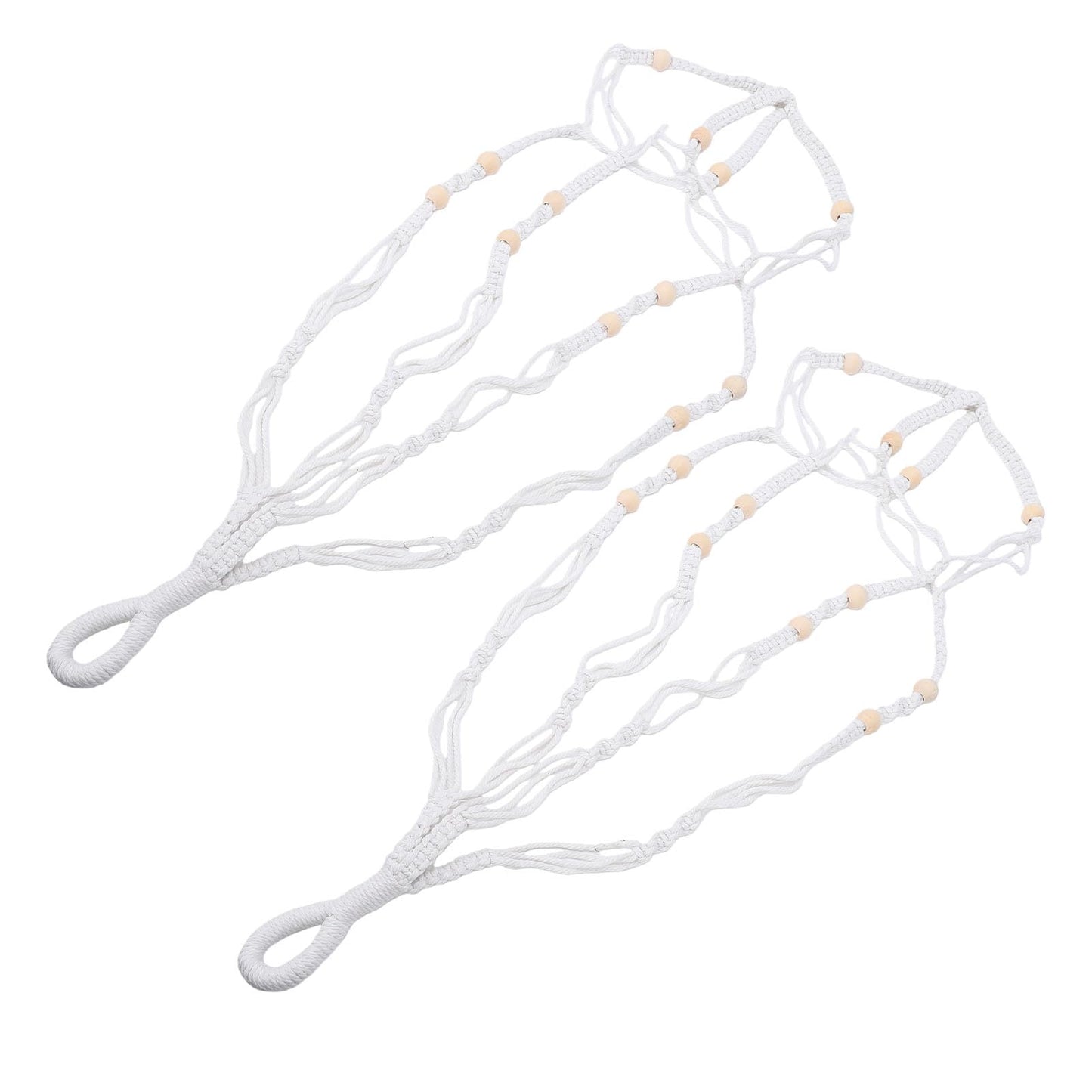 Hidyliu Macrame Plant Hanger Bohemian Style Flexible Cotton Rope Hanging Flower Pot Holder for Indoor Plants 35.4 Inch Set of 2 Elegant Plant Enthusiasts (White)