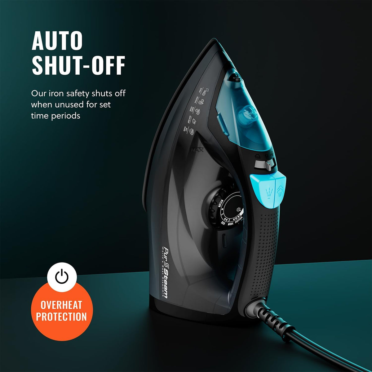 PurSteam Professional Steam Iron - 1250W Power with Burst of Steam & Spray | Non-Stick Soleplate, Easy Control