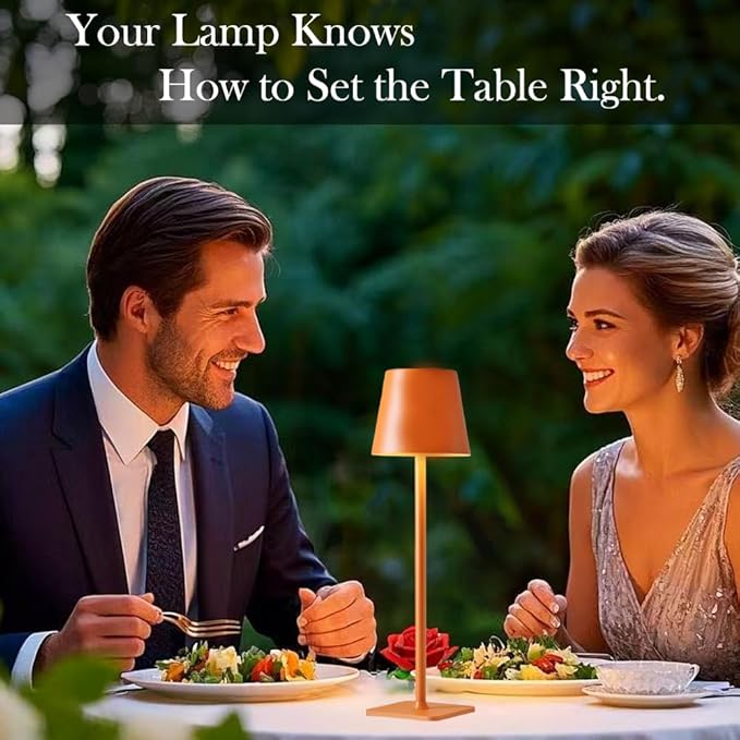 Orange Rechargeable Table Lamp Set of 2,Small Led Cordless Table Lamp,Outdoor Table Light for Restaurant Dining Table Top Tabletop Dinner,Retor Lamp Mid Century Morder Lamp,Vintage Lamps,Kitchen lamp