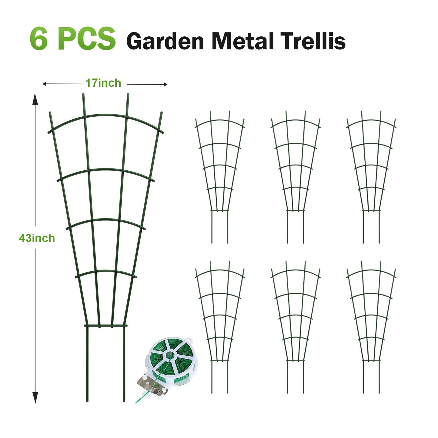 DOLEMODUO 6-Pack Metal Trellis for Potted Plants, 43" Heavy Duty Garden Trellis for Climbing Plants, Rustproof Powder Coated Indoor/Outdoor Trellis for Climbing Vines, Flowers, Houseplants