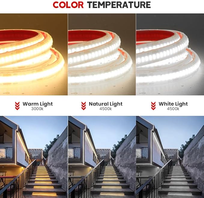 12V COB LED Strip Lights 320 LEDs/M IP68 Waterproof Super Bright DC Flexible LED Tape Lights with Power Adapter for for DIY Bedroom Kitchen Home Decor