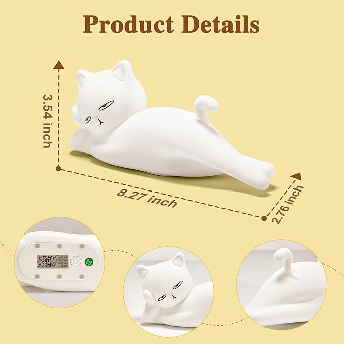 Lying Flat Cat Lamp Funny Gifts, 16 Colors+5 Dimming+Silicone Random Stuff, Touch+Remote+Recharge Night Light for Kids, Cool Lamp Unique Lamps Cute Weird Stuff, Cat Gifts for Teen Girls/Adults/Kids