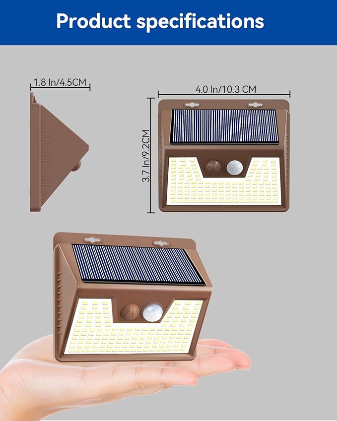 Peasur Solar Lights Outdoor Motion Sensor Waterproof, 1Pack 140LED Brown Solar Powered Fence Light, 3 Modes Security Wall Lights for Garden Yard Outside(Warm White)