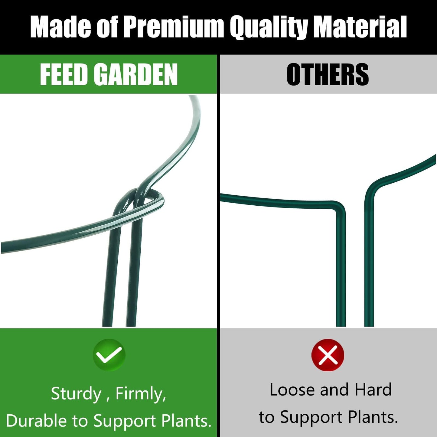 FEED GARDEN 8 Pack Plant Support Stakes, Peony Cages and Supports, Metal Garden Plant Stake(10" Wide x 24" High) Green Half Round Plant Support Rings for Outdoor Indoor Plants, Tomato, Hydrangea