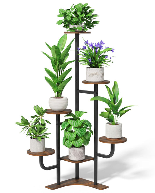 Homsorout Corner Plant Stand Indoor - 6 Tiered Indoor Plant Stand Round Metal Plant Shelf, Plant Organizer for Living Room, Graden, Balcony, Home Decor (Brown)