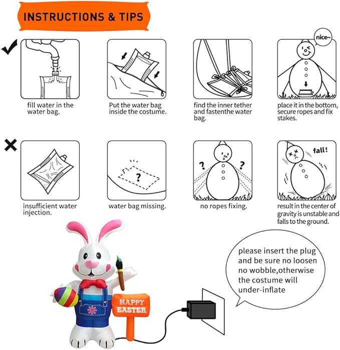 Domkom 8FT Easter Inflatable Decorations Standing Bunny Holding Egg and Paintbrush, Build-in LED Lights Holiday Blow Up Yard Decoration, for Easter Holiday Party, Outdoor,Garden, Yard Lawn Decor