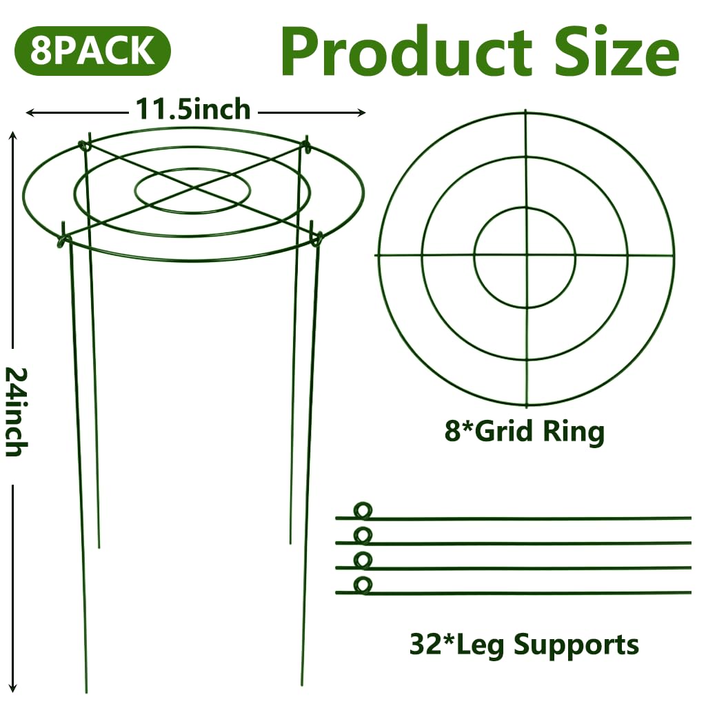 DAYUMKOU 8 Pack Peony Cages and Supports, 14" D x 24" H Plant Supports for Outdoor Plants, Heavy Duty Metal Peony Support Cage Flower Support Rings for Rose Hydrangea Strawberry