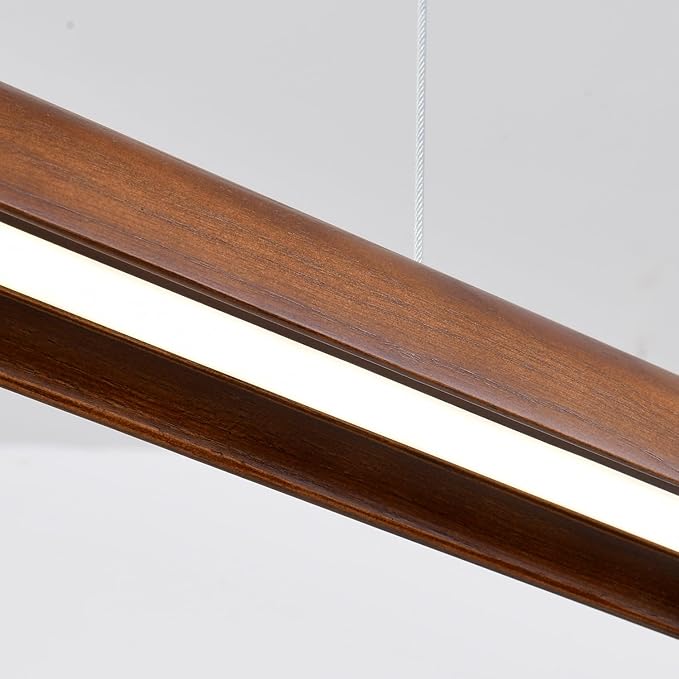 47" Wood Linear Pendant Light Modern Dimmable Kitchen Island Lighting with Remote 36W LED Island Lights Adjustable Linear Chandelier for Dinning Room Light Fixture, Bar, Pool Table Light Walnut Color