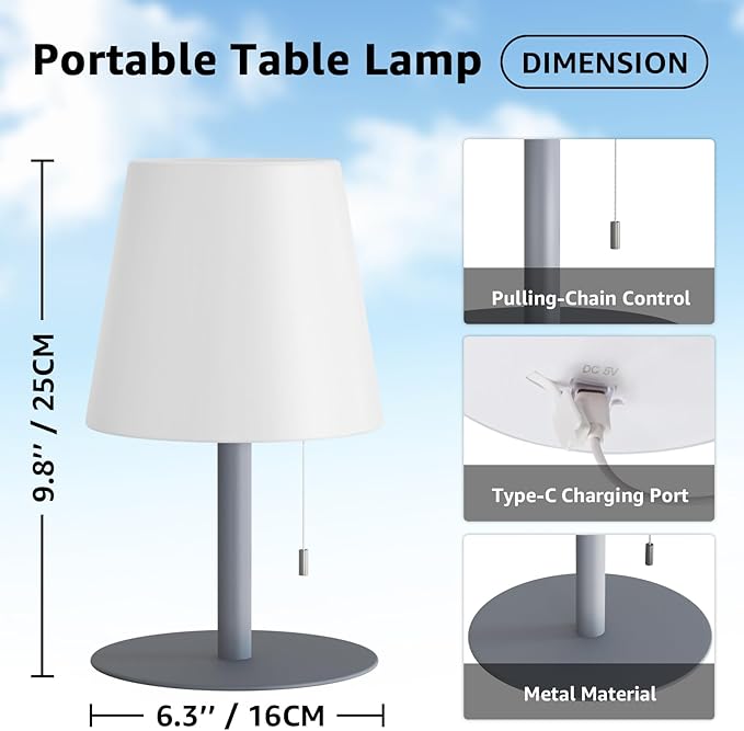 uuffoo Shower Lamp Waterproof Warm White & RGB Shower Light Dimmable LED Rechargeable Table Lamp Cordless Outdoor Lamps Portable for Indoor Outdoor Bathroom Home Patio H9.8in D6.3in (Gray)