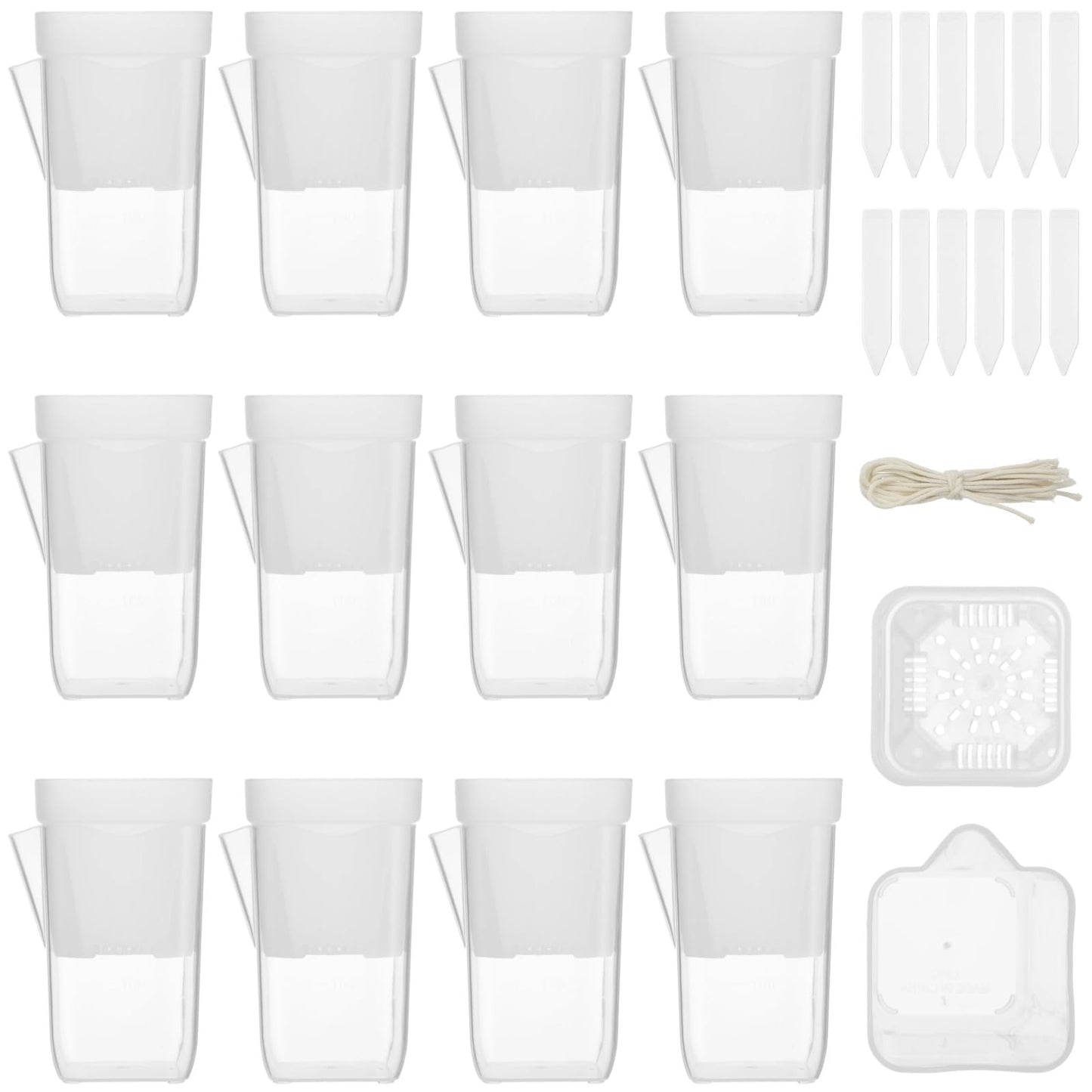 12 PCS Small Self-Watering Pots for Indoor Plants, 2.6 in Clear Plastic Planters with Wick, Mini Semi-Hydro Propagation Pots for Cuttings Hoya African Violet Alocasia with 12 Plant Labels