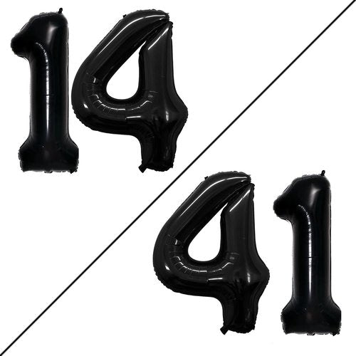 GOER Jumbo 14 Inch Number Balloons - 42 Inch Black Foil Helium Decorations for 14th Birthday Party