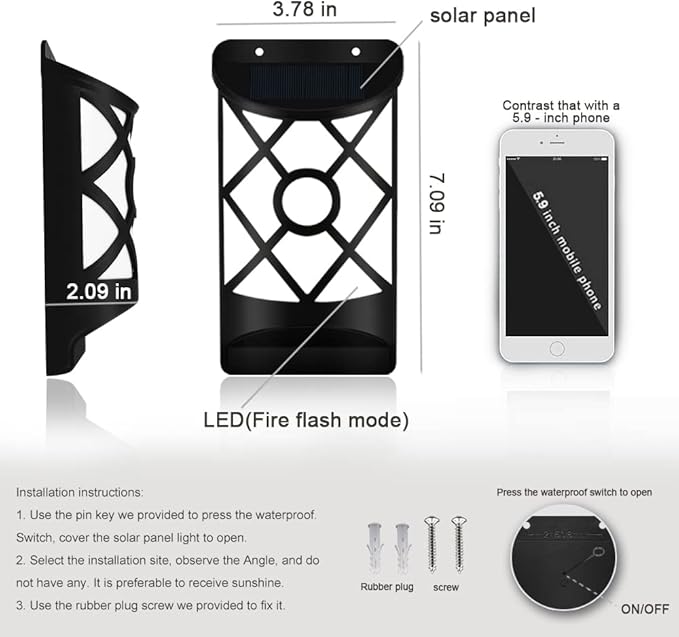 Aityvert Solar Flame Lights Outdoor, Waterproof Flickering Flame Solar Light Dark Sensor Auto On/Off 66 LED Solar Powered Wall Mounted Night Lights Lattice Design for Patio Deck Driveway