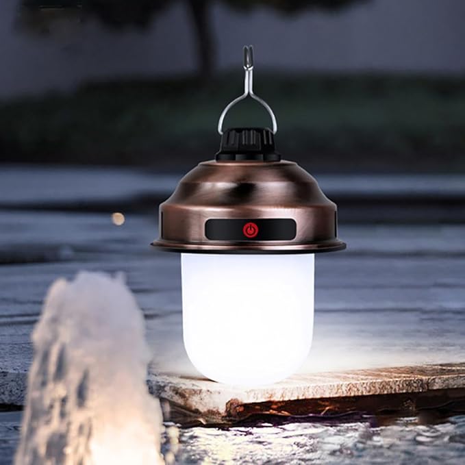 Rechargeable LED Camping Lantern Retro Mini Tent Lamp Portable Outdoor Lantern Super Bright Copper Color for Hiking and Garden Use