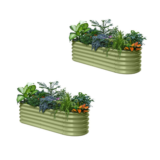 Annoell 2-Pack Galvanized Raised Garden Bed 6x2x1.5 ft, 17" Tall Metal Planter Boxes Outdoor for Vegetable, Above Ground Raised Bed Kit for Gardening, Durable Zn-Al-Mg Coated Flower Bed - Moss Green