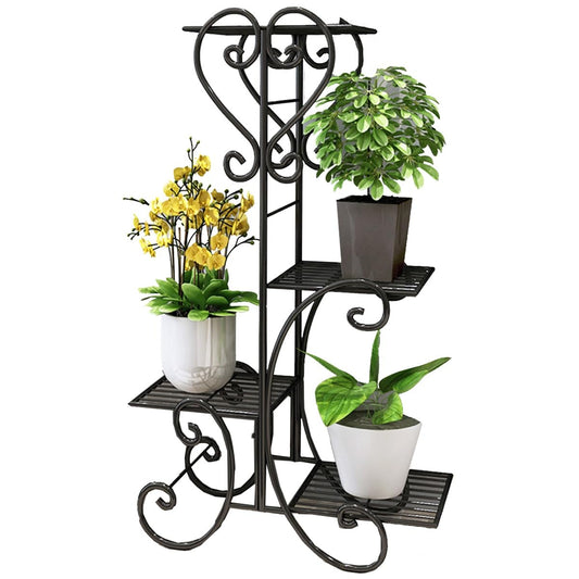 PPOIUYK Plant Stand Indoor Outdoor 4 Tier Metal Corner Plant Shelf Rack Tiered Flower Pot Stands Holder Iron Potted Planter Shelves Organizer For Patio Balcony Garden（Color:/Black）