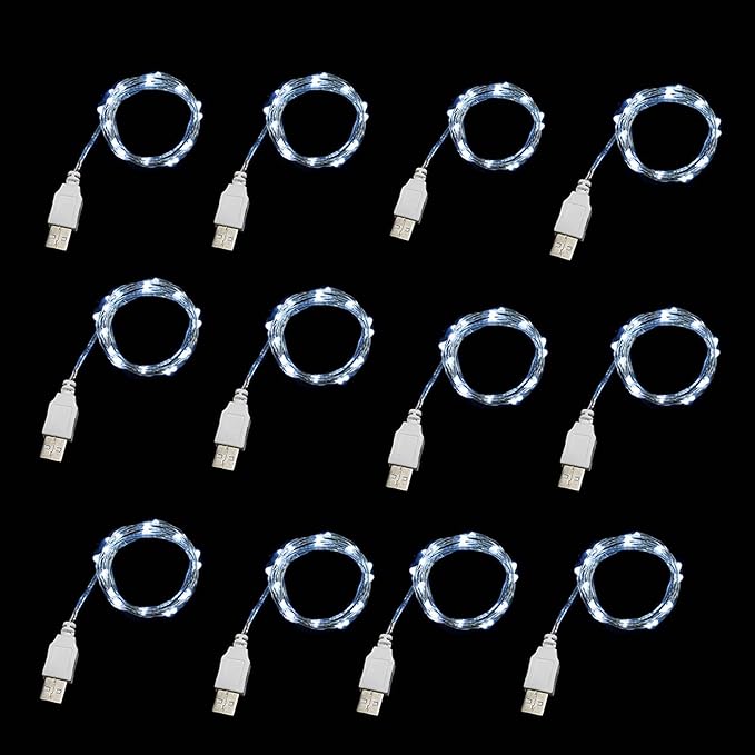 Sokelinn-six 2m 20 LEDs Fairy String Lights, USB Powered String Light for Desk Office Christmas Tree Party Decoration (White, 12)