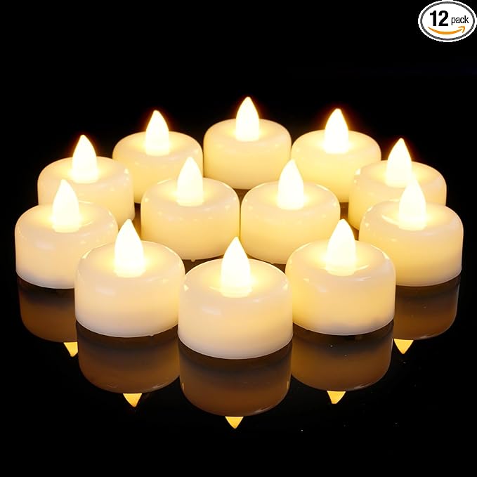 Amagic 12/24/50/100/150Pack Flameless LED Tea Lights Candles Battery Operated, Electric Fake Tealight Candles for Votive, Halloween, Christmas, Home Decor, Wedding, Table Decor (12Pack)