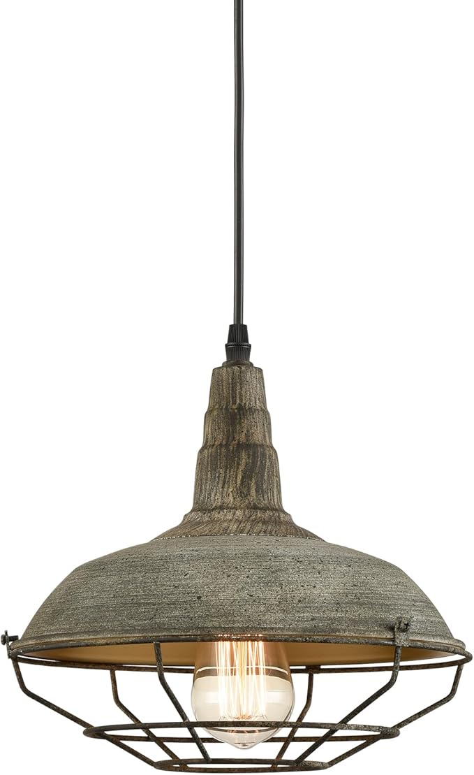 HOLKIRT Farmhouse Barn Pendant Light Dimmable Hanging Ceiling Light Fixture with Cage Stained Finish Mold Color 1-Light for Kitchen Dining Bedroom