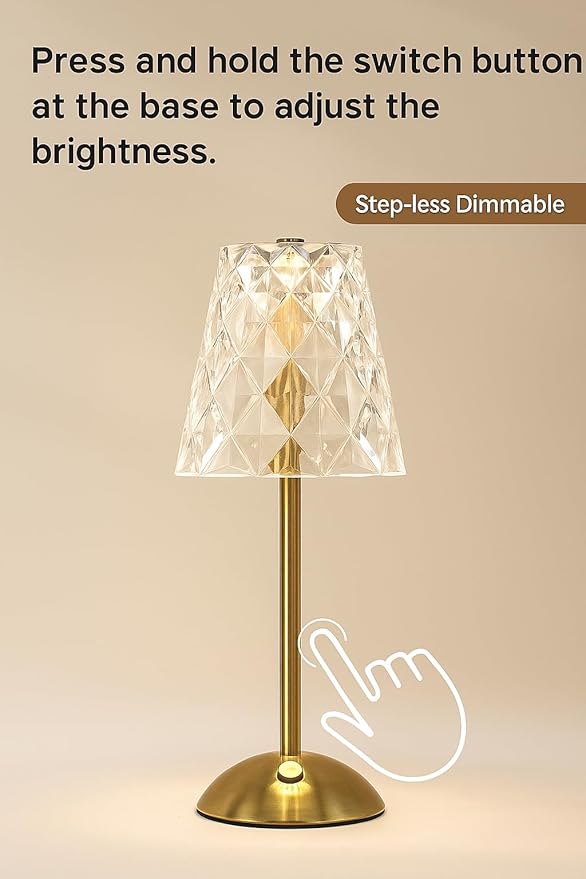Set of 2 Rechargeable Cordless Table Lamps – 12 Inch Touch Control Desk Lamps, Battery Powered Small Night Light for Bedroom, Living Room, Home Office (Gold)